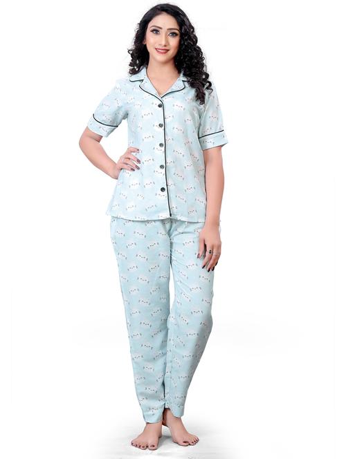 blue printed pyjama set nightwear  - 19926302 -  Standard Image - 0