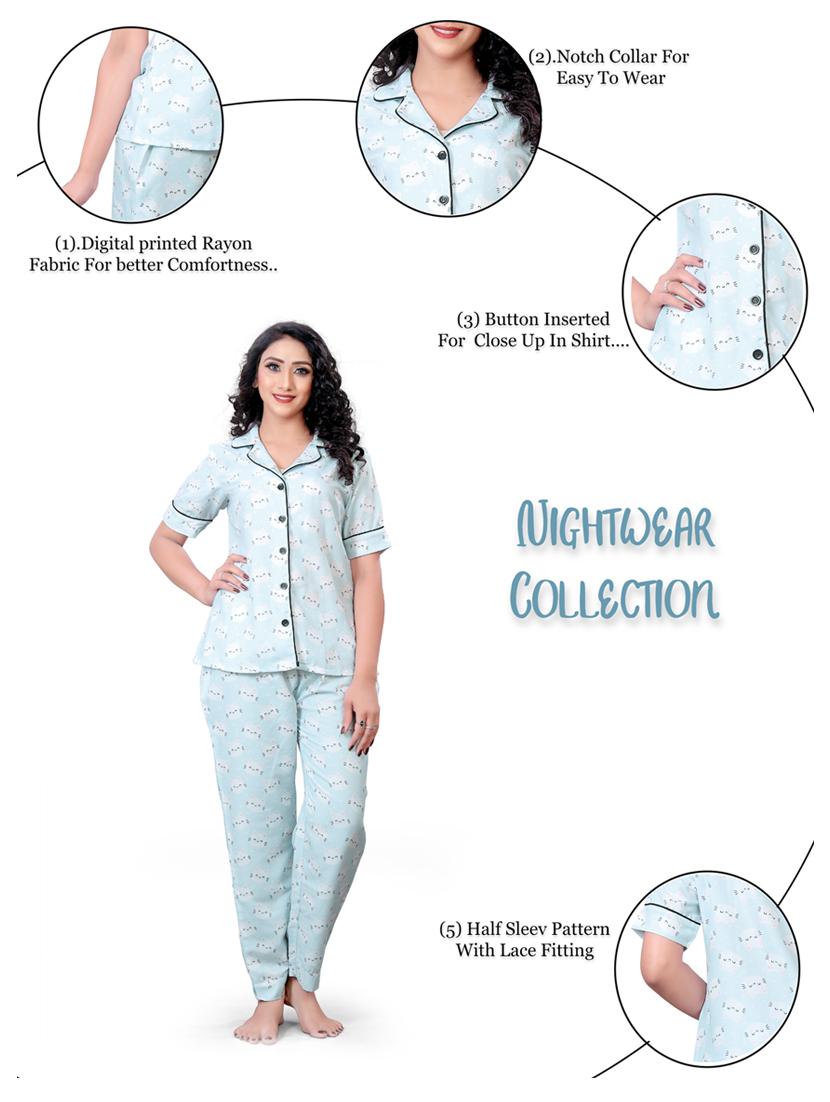 blue printed pyjama set nightwear - 19926302 - Standard Image - 3