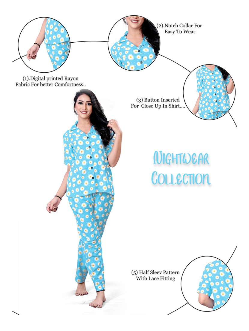 light blue printed pyjama set nightwear - 19926309 - Standard Image - 3