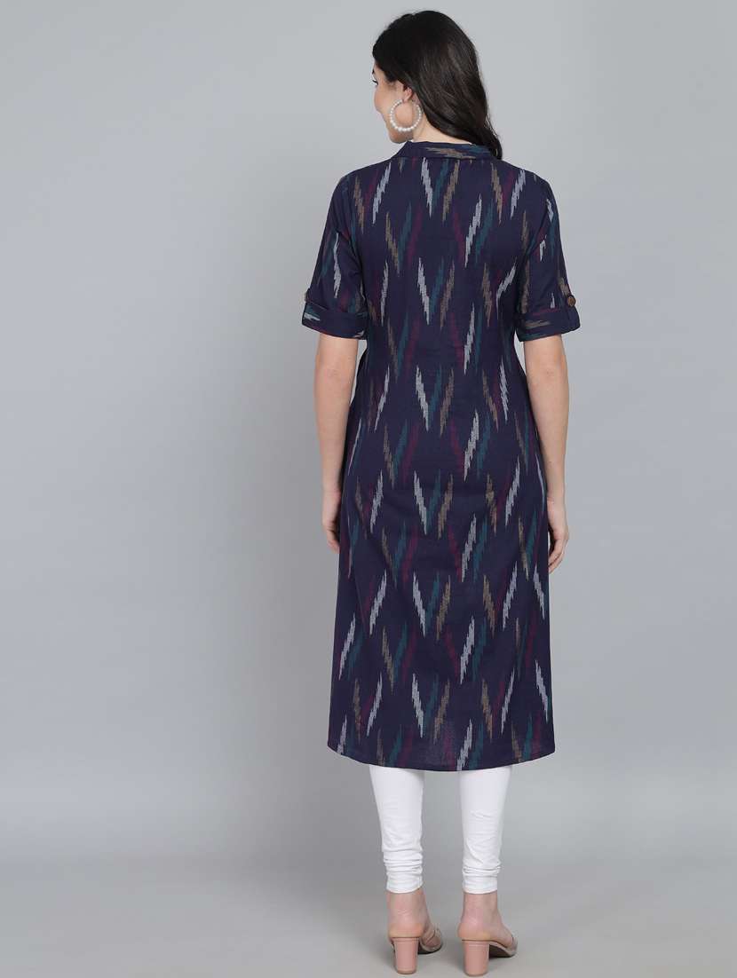 shirt collar neck printed straight kurta - 19926683 -  Standard Image - 3