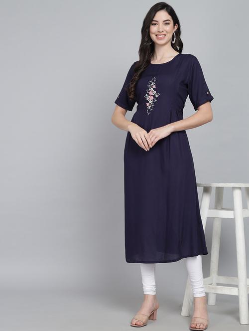 round neck solid a-line kurta - 19926685 - Standard Image - 0