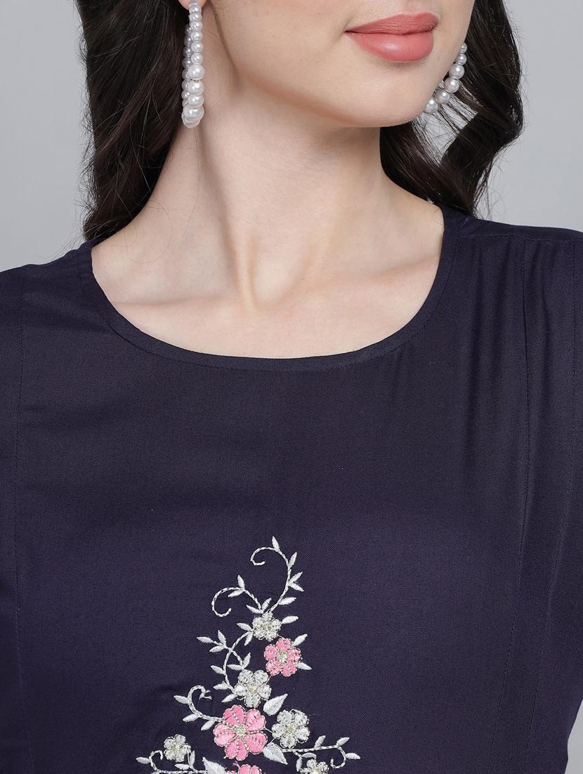 round neck solid a-line kurta - 19926685 - Standard Image - 5
