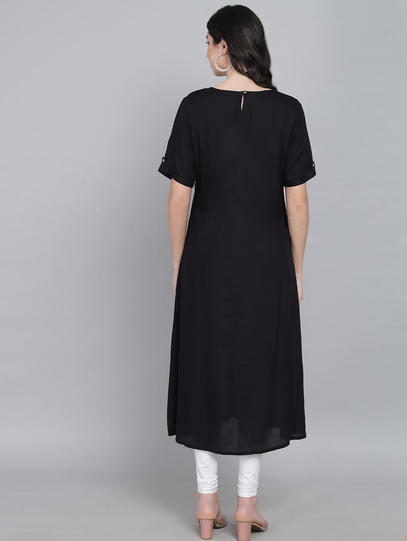 round neck solid a-line kurta - 19926686 - Standard Image - 3