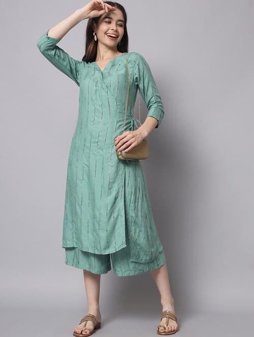 v neck striped kurta palazzo set - 19927647 - Standard Image - 0