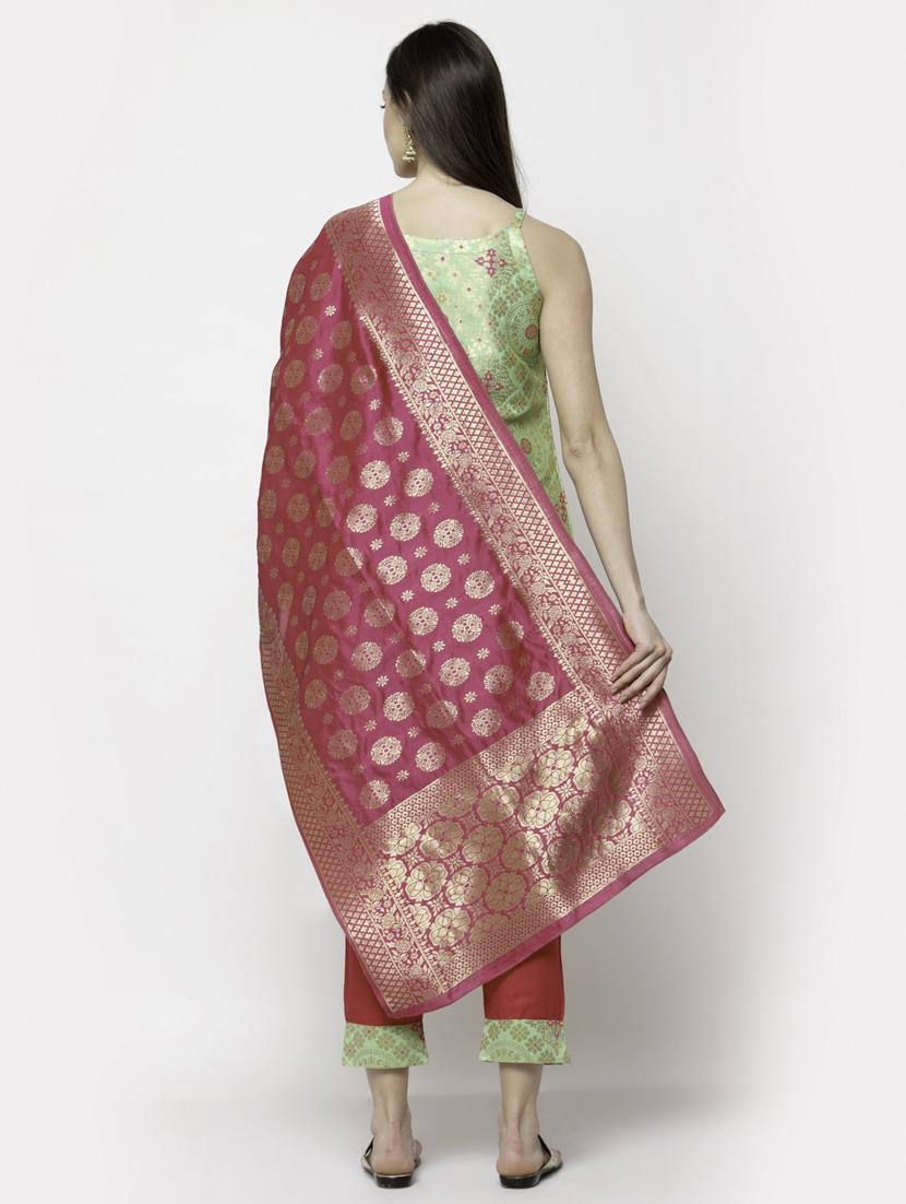 round neck brocade kurta pant set - 19927654 - Standard Image - 3
