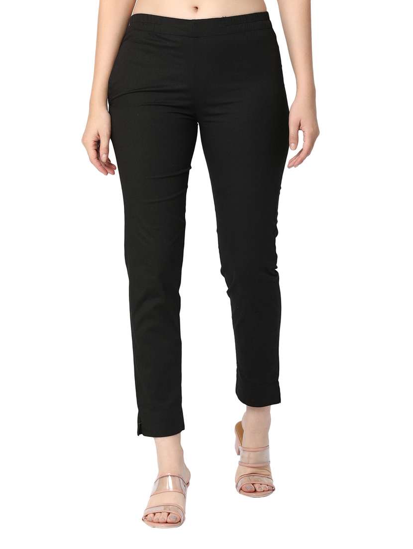 black cotton straight tapered pant