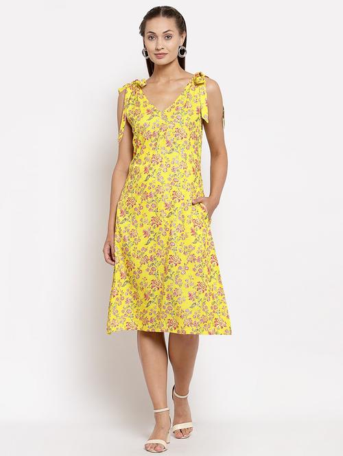 v-neck printed a-line dress - 19937778 - Standard Image - 0