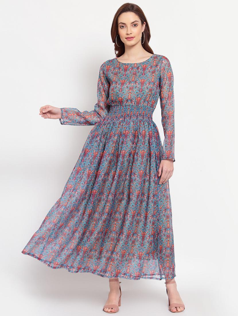 round neck printed fit & flared dress - 19937788 -  Zoom Image - 0