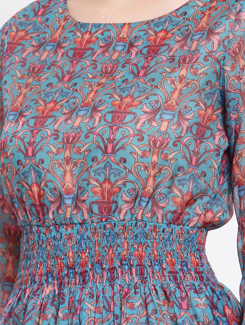 round neck printed fit & flared dress - 19937788 - Standard Image - 3