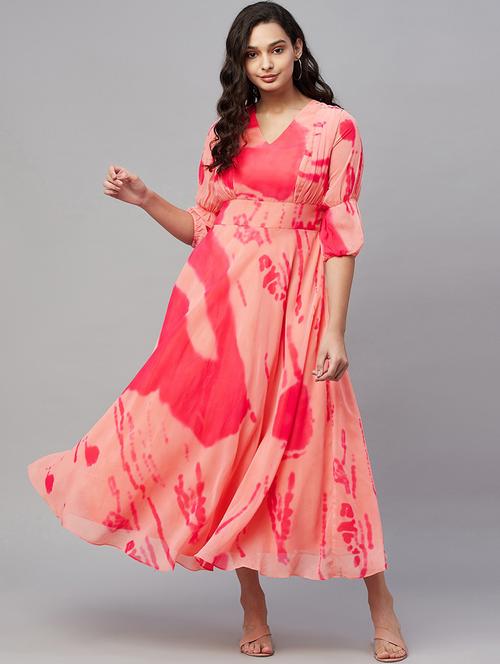 v neck printed fit & flare dress - 19937794 -  Standard Image - 0