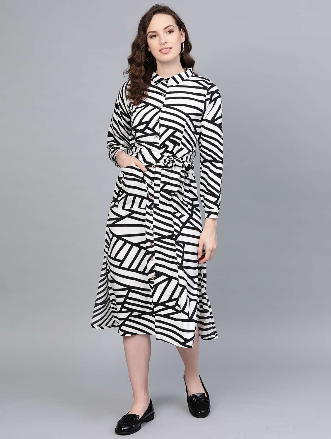 white striped fit & flare dress - 19937799 -  Zoom Image - 0