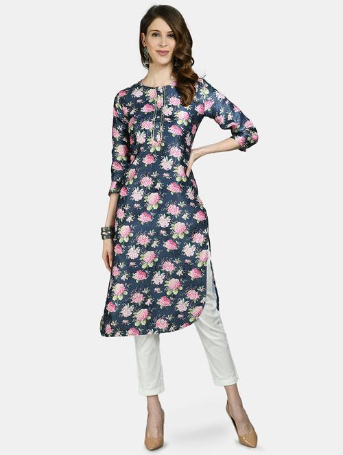 blue printed straight kurta - 19937853 -  Standard Image - 0