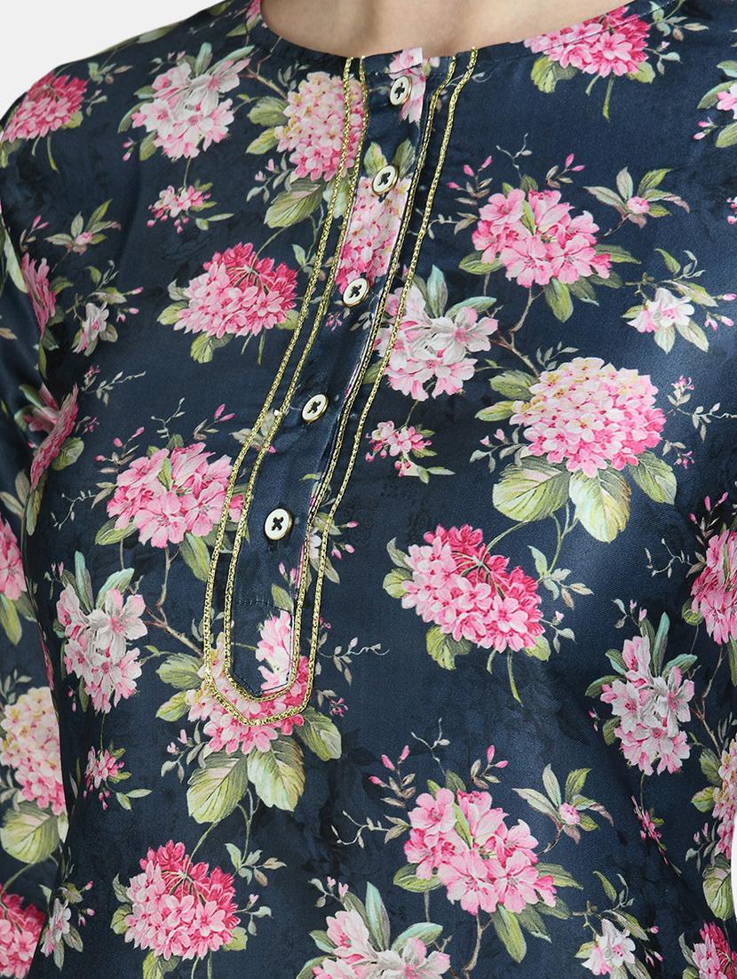 blue printed straight kurta - 19937853 - Standard Image - 3