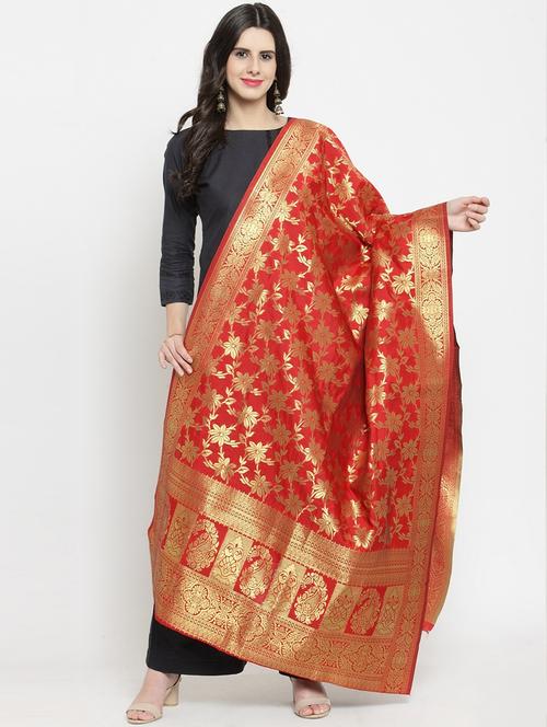 red self designed banarasi dupatta - 19938078 -  Standard Image - 0