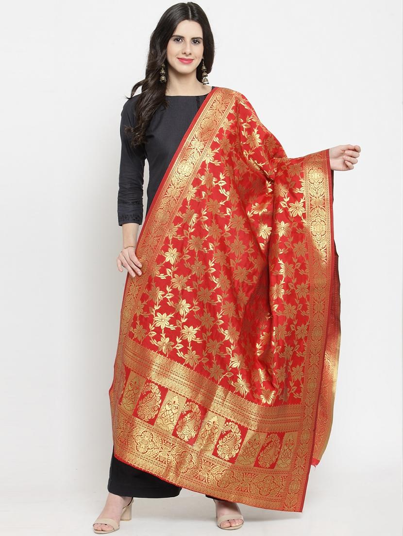 red self designed banarasi dupatta - 19938078 -  Zoom Image - 0