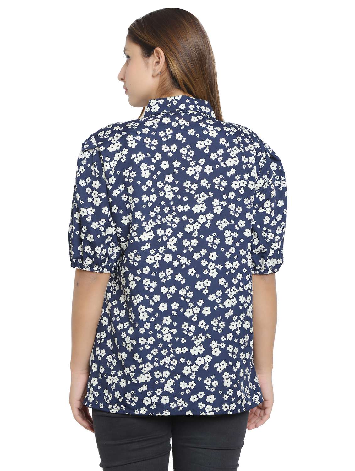 navy blue cotton blend regular shirt - 19938159 -  Standard Image - 3