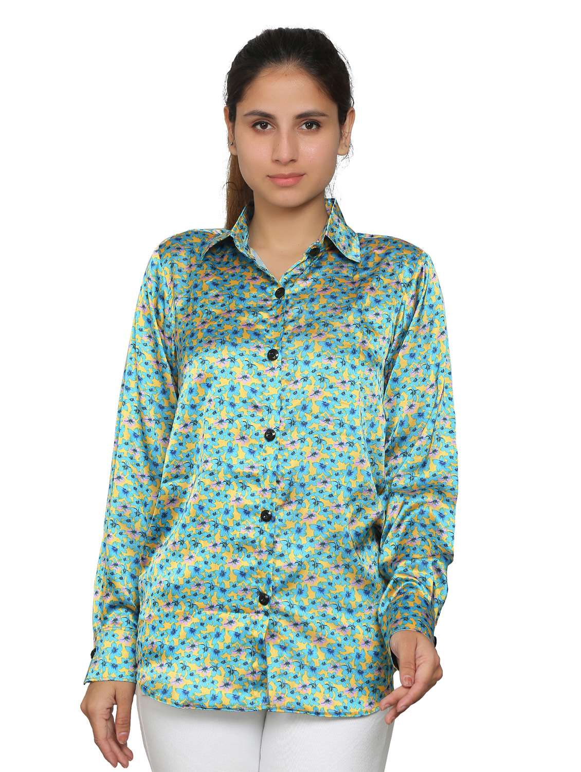 blue satin regular shirt - 19938164 - Zoom Image - 0