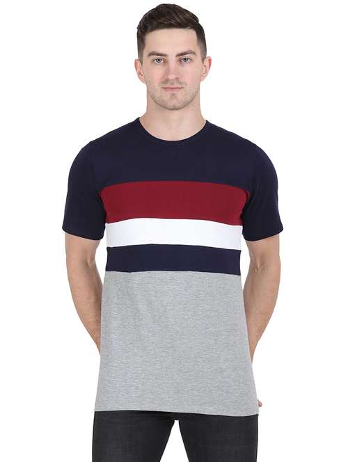 round neck color block regular t-shirt - 19938411 -  Standard Image - 0