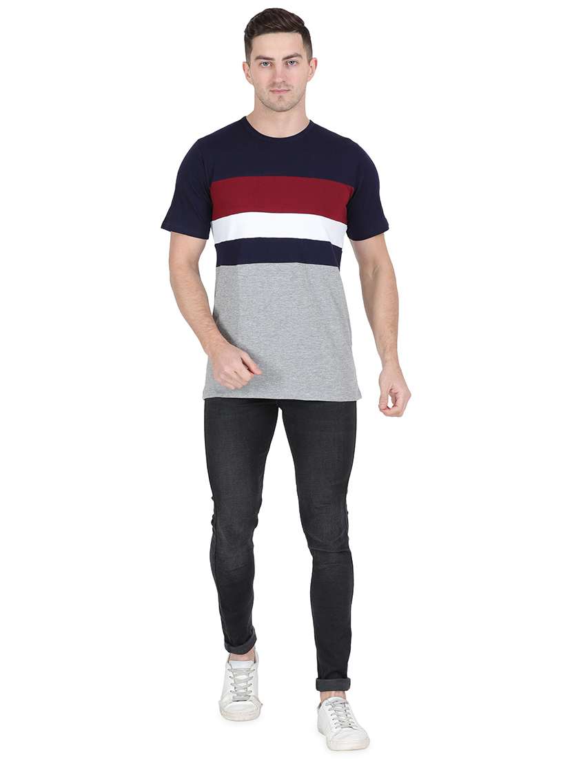 round neck color block regular t-shirt - 19938411 -  Standard Image - 3