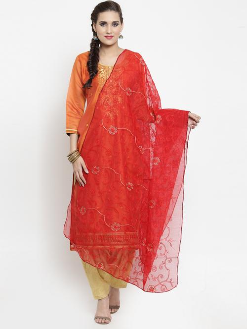 red cotton blend dupatta - 19938505 - Standard Image - 0