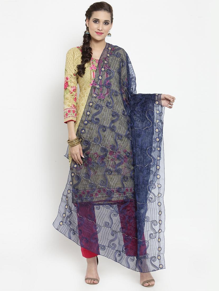 navy blue self designed embroidered dupatta - 19938530 -  Zoom Image - 0