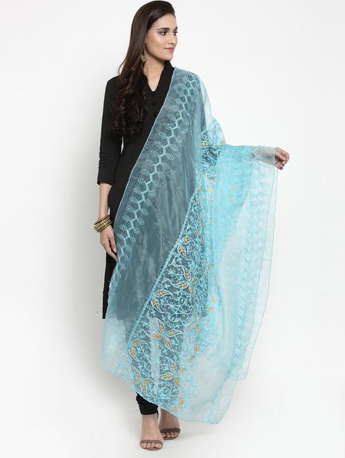 blue embroidered dupatta - 19938533 - Standard Image - 0