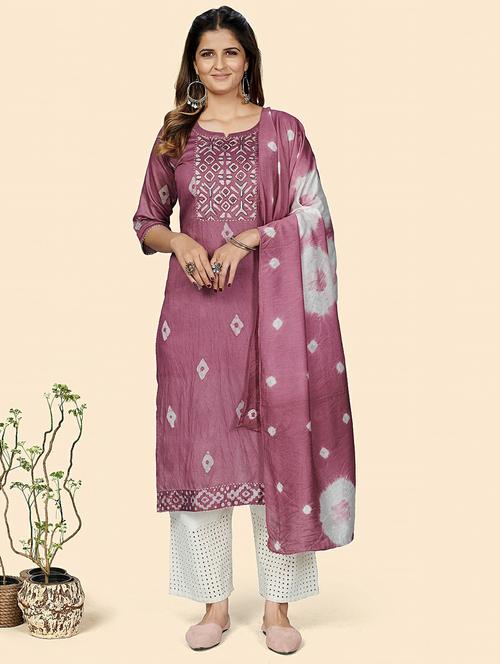round neck batik printed kurta dupatta set - 19938715 - Standard Image - 0