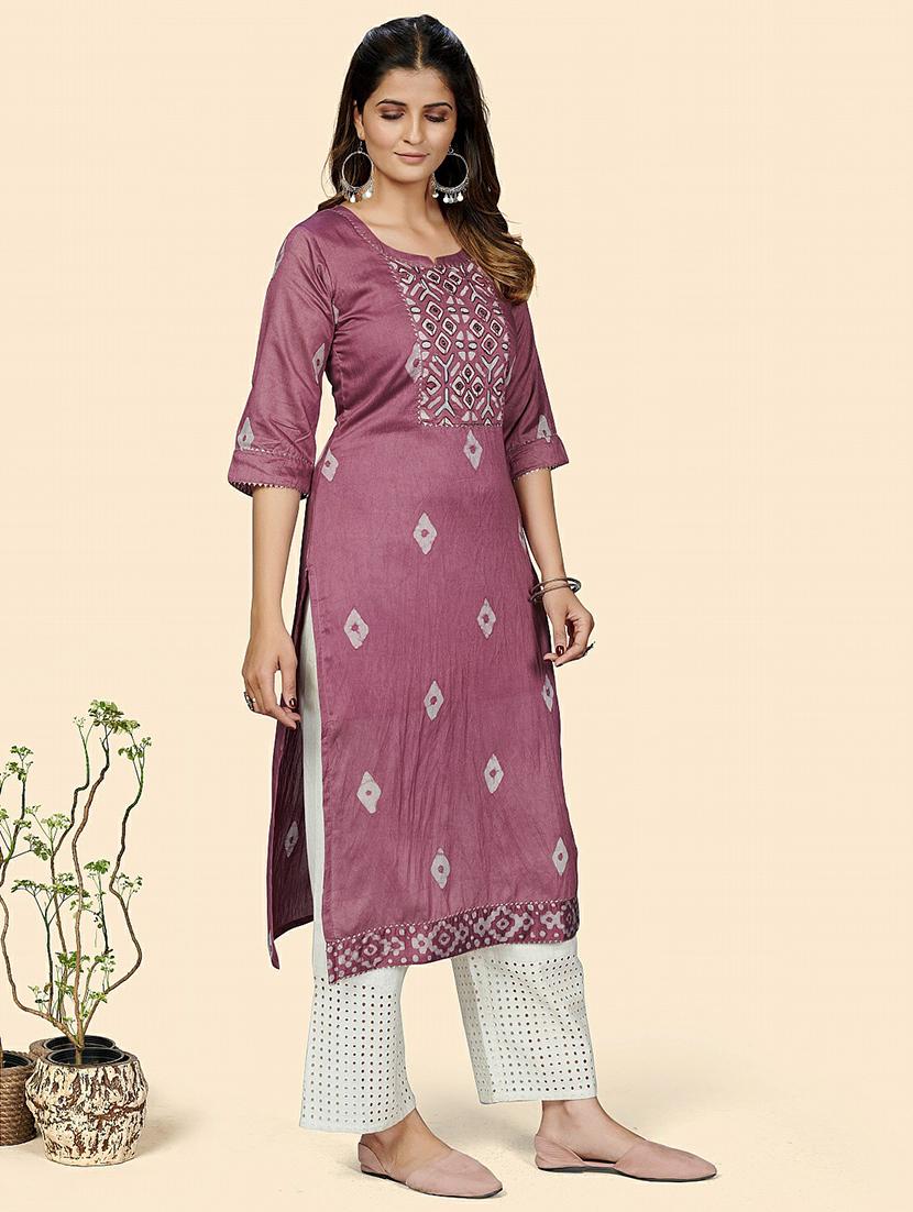 round neck batik printed kurta dupatta set - 19938715 - Standard Image - 3