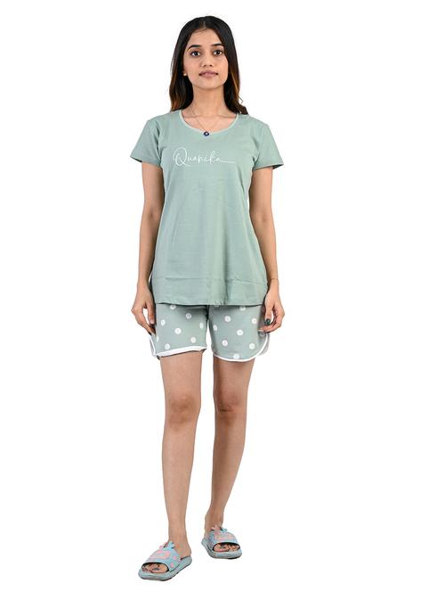 green printed nightwear shorts set - 19940501 -  Standard Image - 0