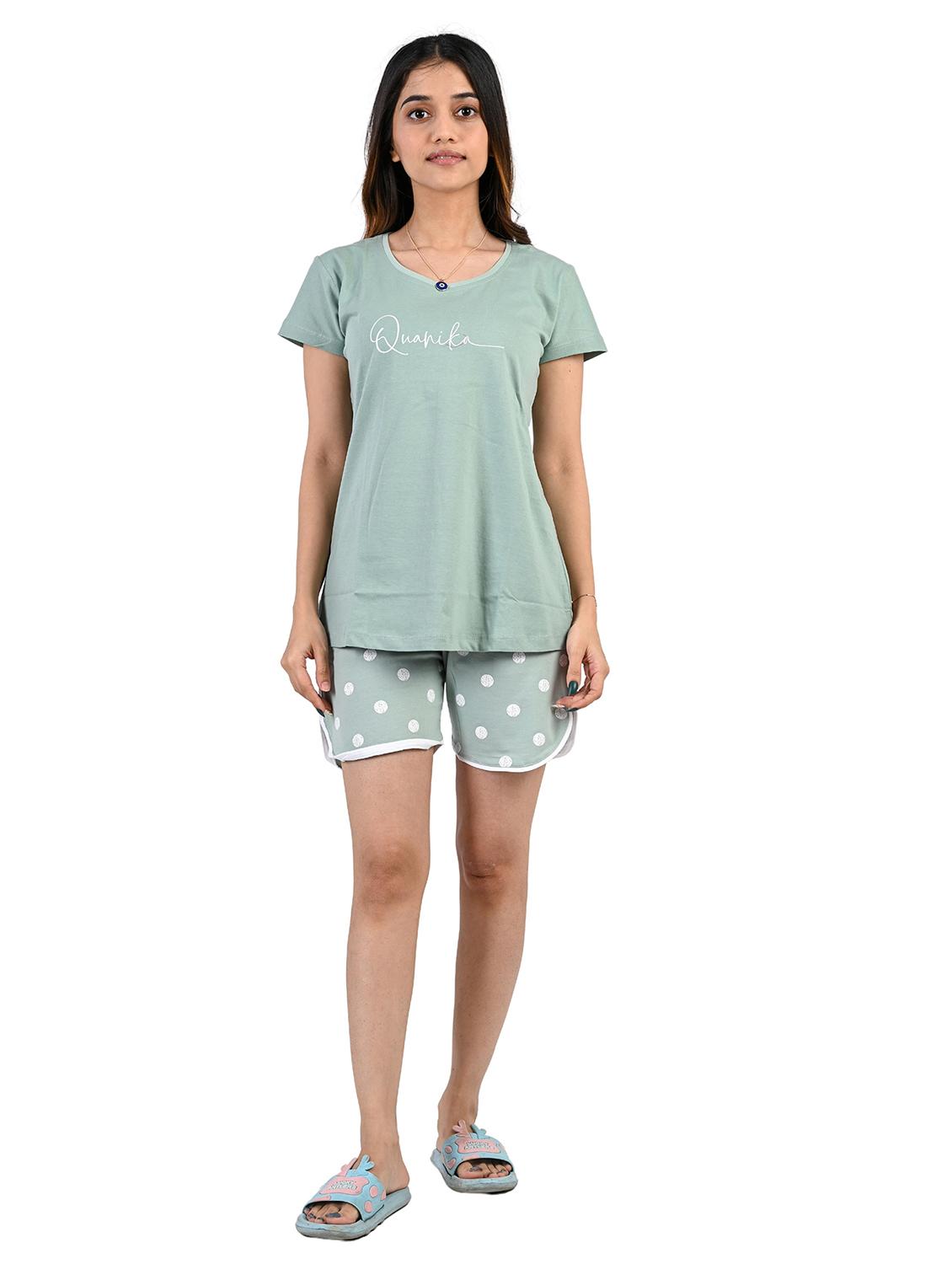 green printed nightwear shorts set - 19940501 -  Zoom Image - 0