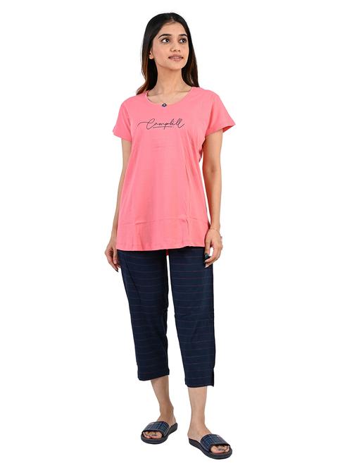 pink printed nightwear capri set - 19940506 - Standard Image - 0