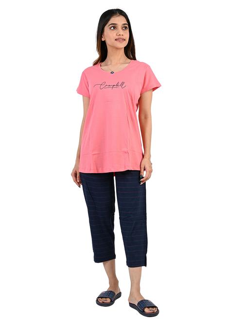 pink printed nightwear capri set - 19940507 -  Standard Image - 0