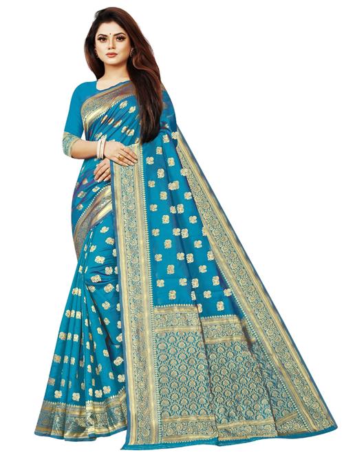 light blue silk blend banarasi saree - 19941184 - Standard Image - 0