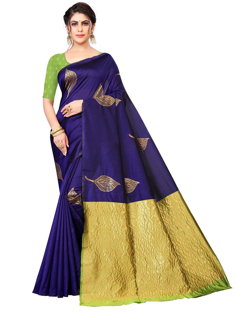 dark blue silk blend saree with blouse - 19941206 -  Zoom Image - 0