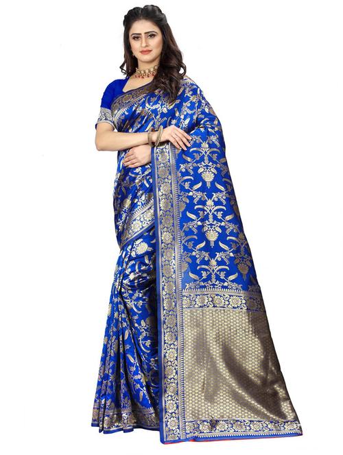 dark blue silk blend banarasi saree - 19941443 -  Standard Image - 0