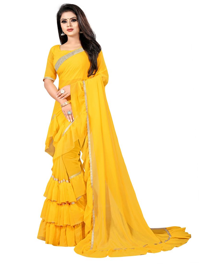 ruffle detailed solid saree - 19941564 -  Zoom Image - 0