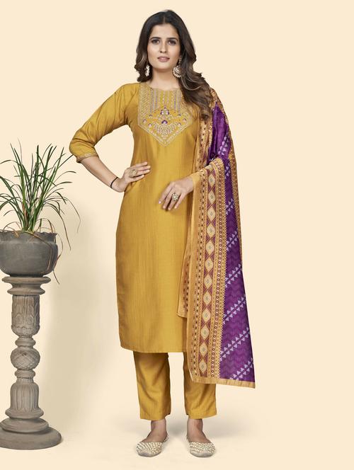 embroidered kurta dupatta set - 19942738 - Standard Image - 0