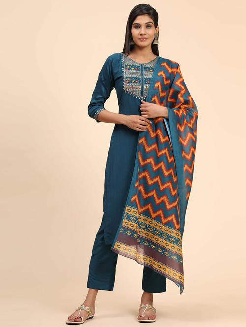 embroidered kurta dupatta set - 19942743 - Standard Image - 0