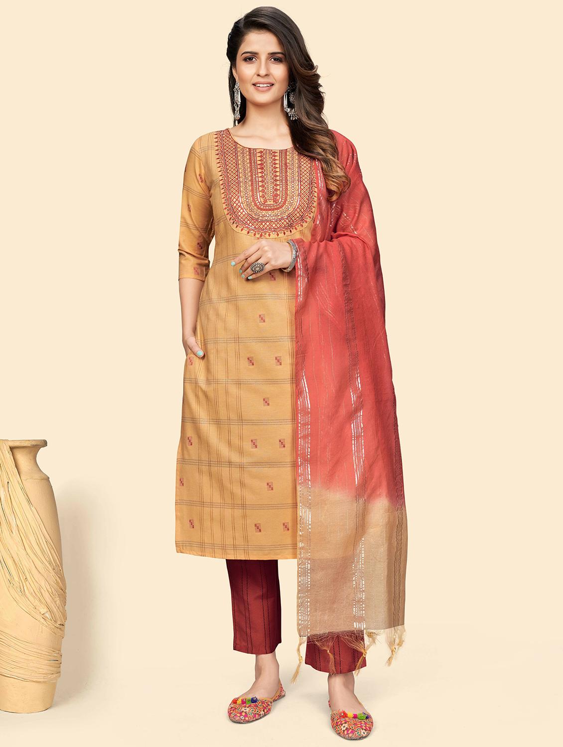 self design kurta dupatta set - 19942826 - Zoom Image - 0