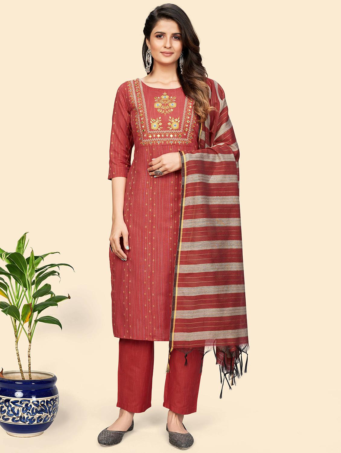 self design kurta dupatta set - 19942830 -  Zoom Image - 0