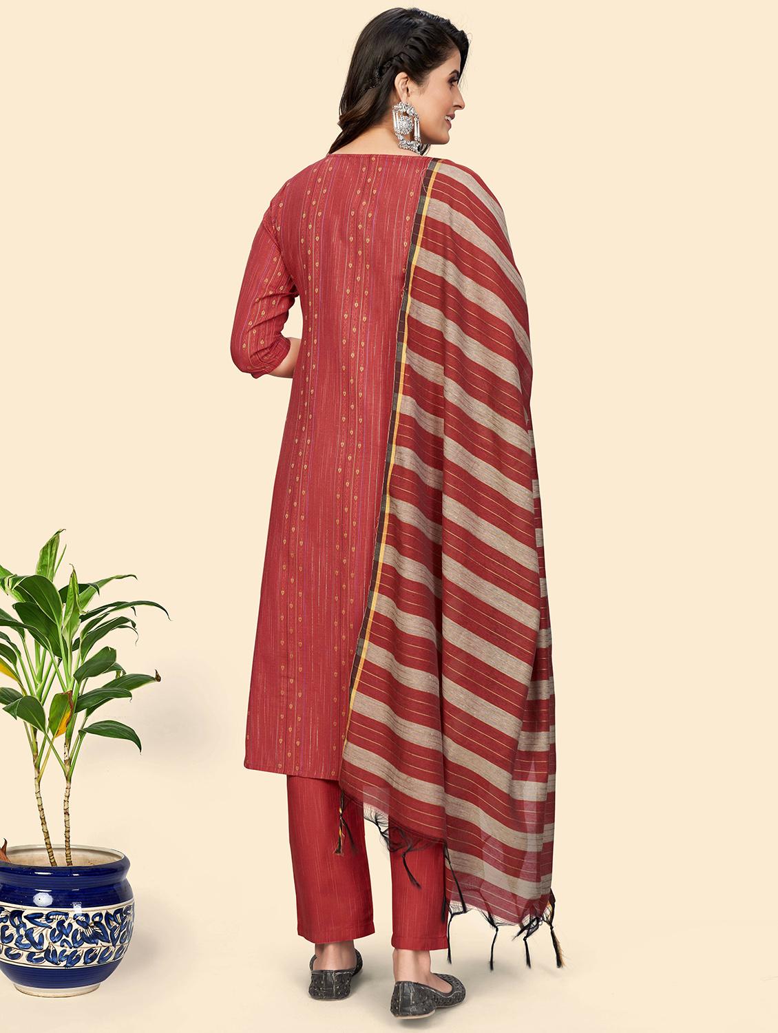self design kurta dupatta set - 19942830 - Standard Image - 3