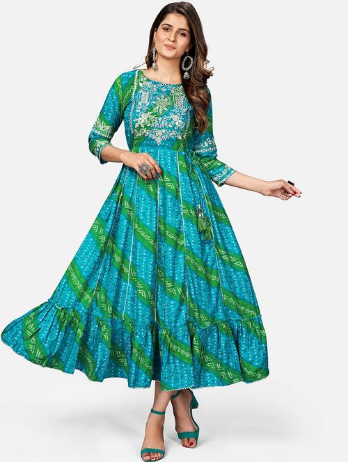 multi colored viscose anarkali kurta - 19942978 - Standard Image - 0
