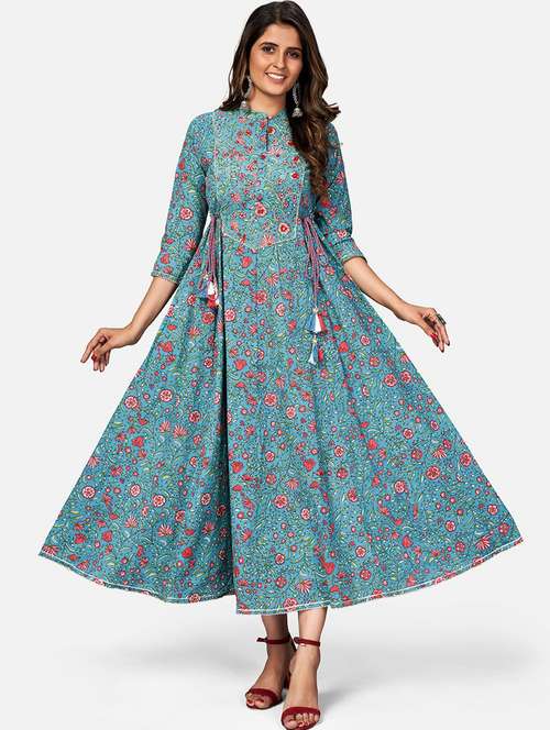 blue cotton anarkali kurta - 19942981 -  Standard Image - 0