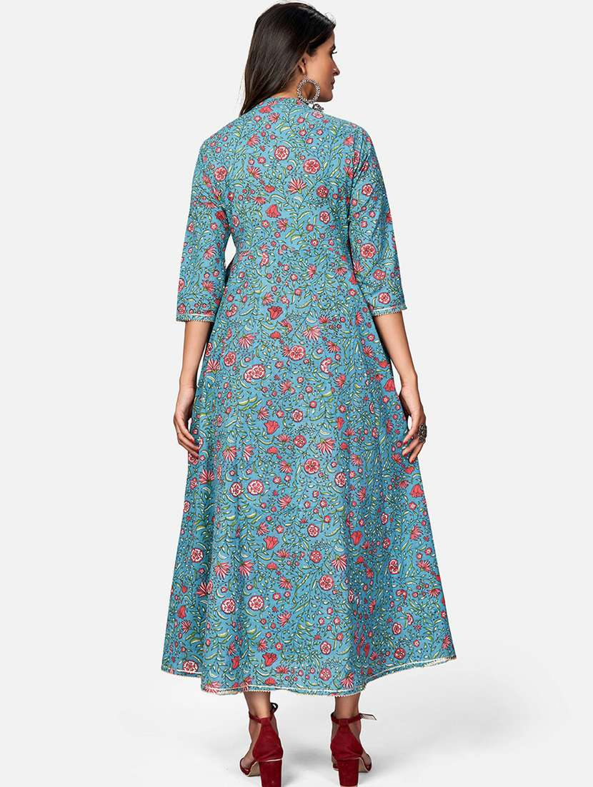 blue cotton anarkali kurta - 19942981 - Standard Image - 3