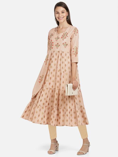 printed viscose tiered kurta - 19943002 - Standard Image - 0