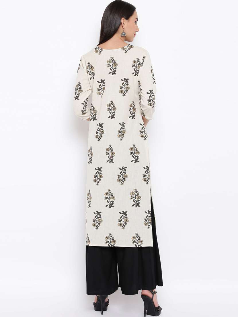white cotton blend straight kurta - 19943021 - Standard Image - 3