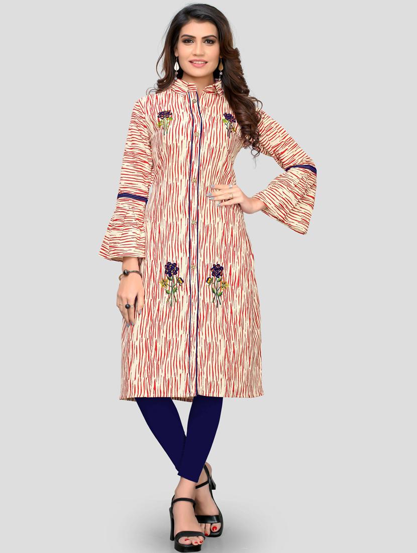 red cotton blend aline kurta - 19943048 -  Zoom Image - 0