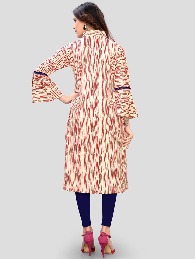 red cotton blend aline kurta - 19943048 - Standard Image - 3