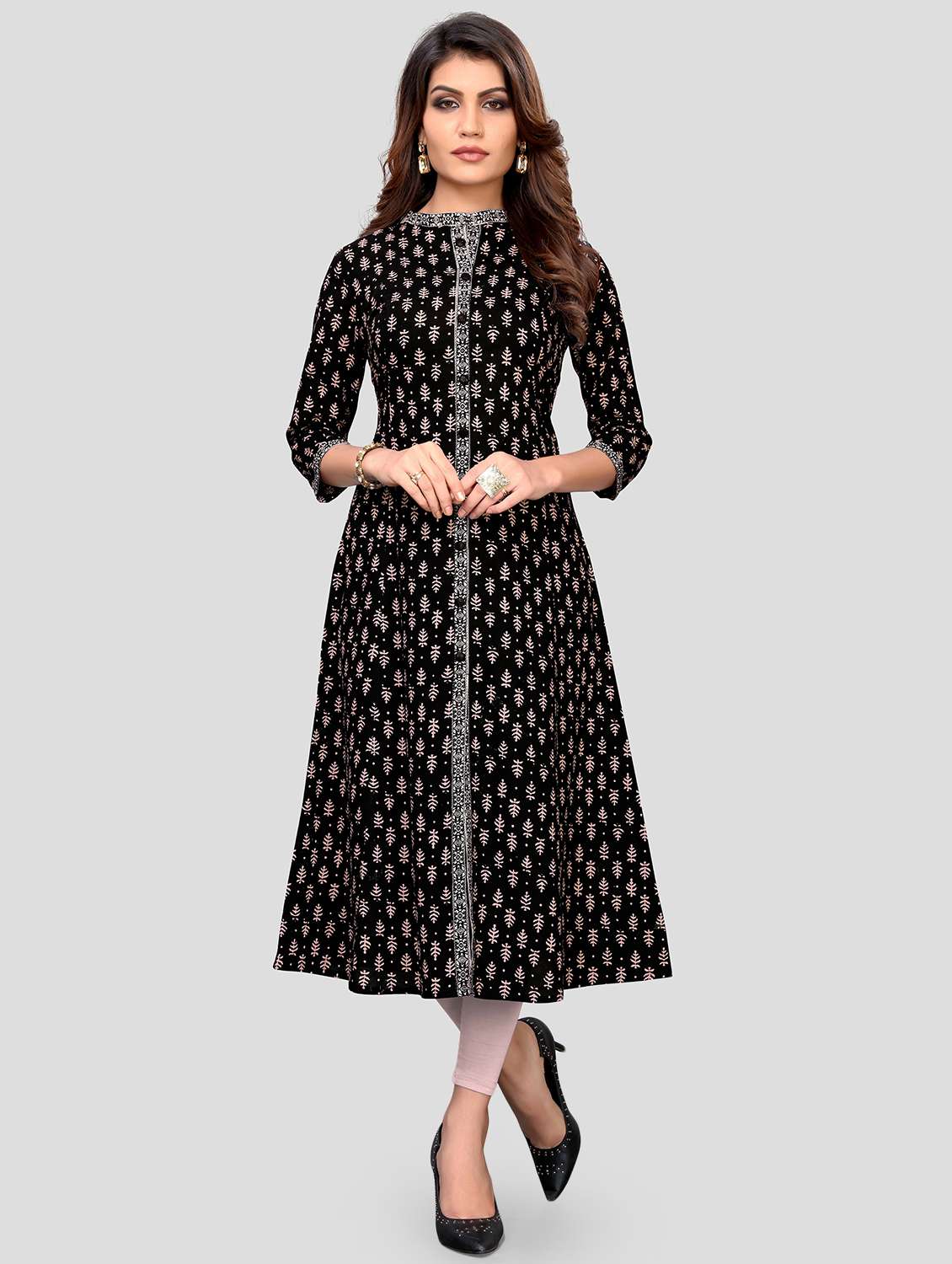 black cotton blend aline kurta