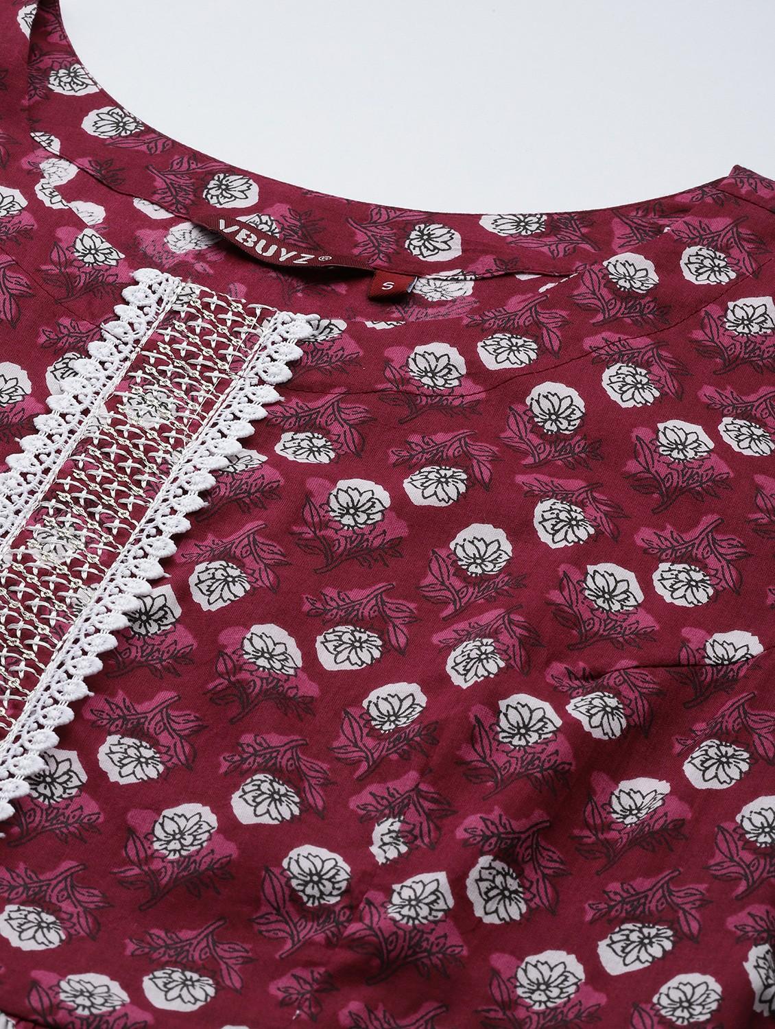 maroon cotton tiered kurta - 19943137 - Standard Image - 3